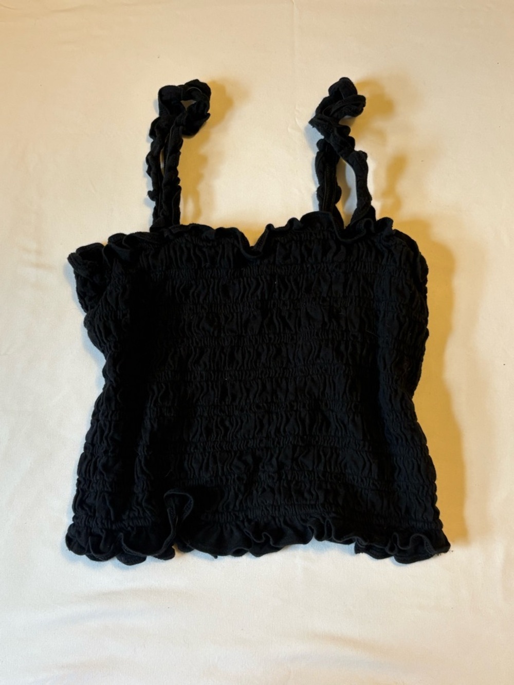 Black Smocked Ruffle Tank Top - Women